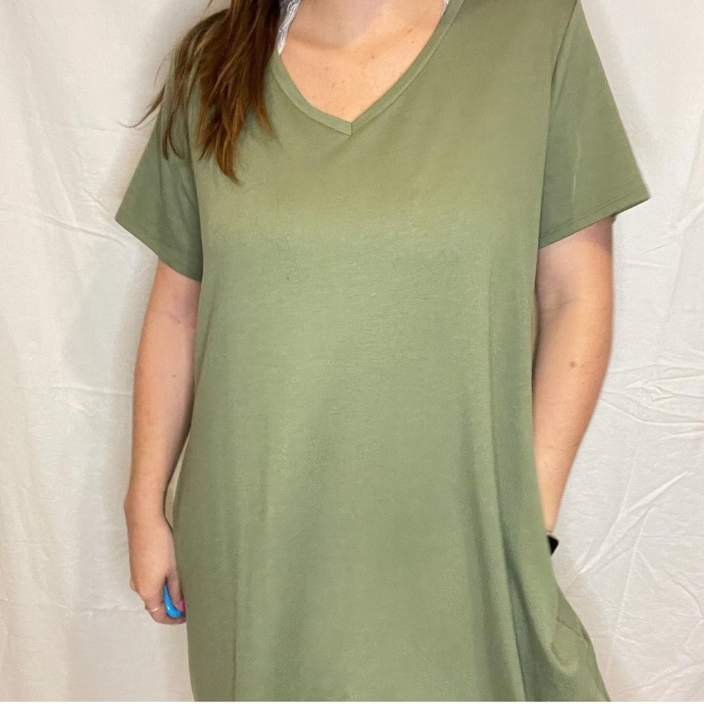 Time & TRU olie green dress with pockets. Polyester and Spandex. XXL